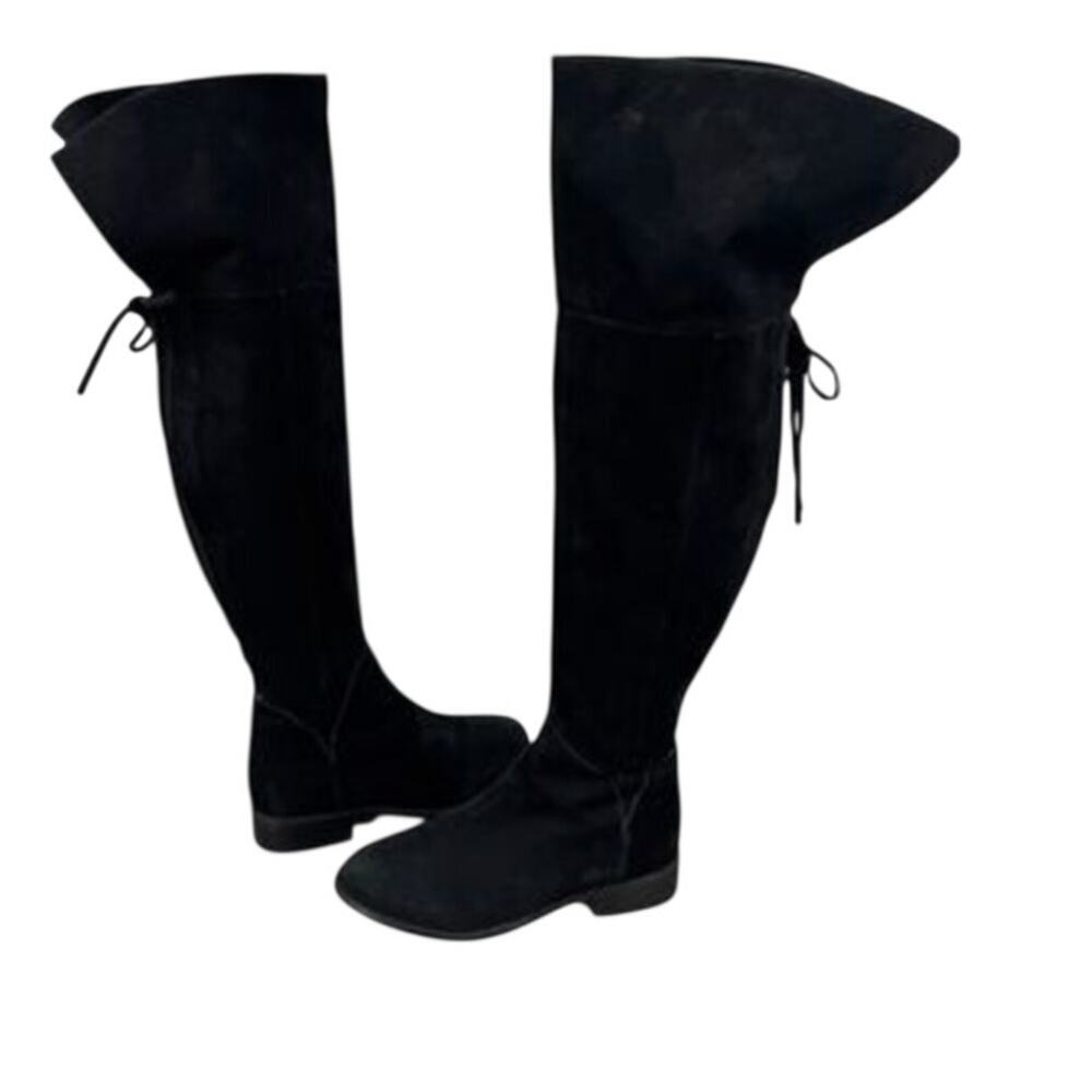 Boden Black Suede Over the Knee High Boots Lace Back 8M Y2k
